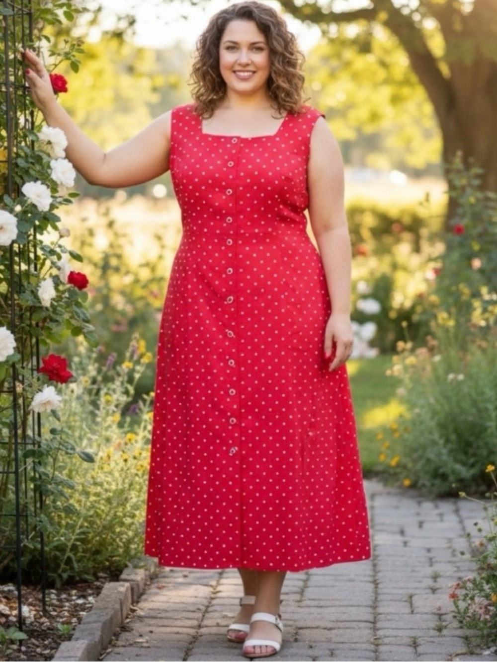 24w Vintage red polka dot sherry martin midi dress 2x 3x